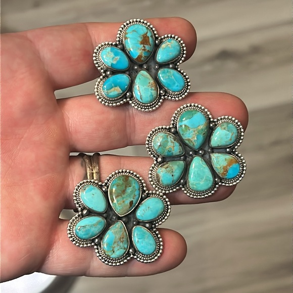 Sterling silver Native American Southwest turquoise adjustable cluster ring .925 - Picture 7 of 10